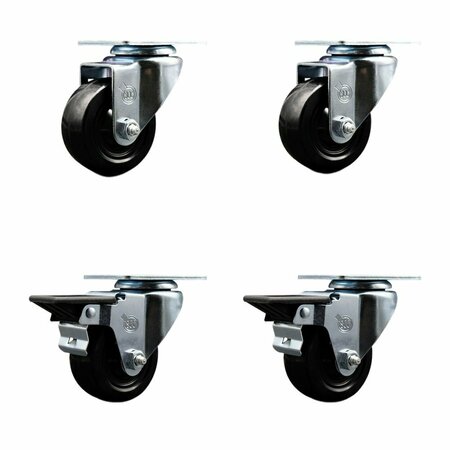 SERVICE CASTER 3'' Hard Rubber Wheel Swivel Top Plate Caster Set with 2 Posi Brakes, 4PK SCC-20S314-HRS-2-PLB-2